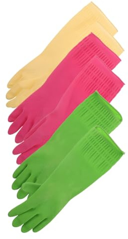 OATIPHO 3 Pairs Reusable Latex Kitchen Gloves Thickened Dishwashing Gloves with Long Cuff Splash Guard Non Slip Textured Grip for Household Cleaning and Dishwashing Tasks