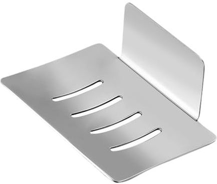 Soap Dish Holder, Stainless Steel Soap Tray Self-Adhesive Wall Mounted No-Drilling Rectangular Modern Soap Holder with Drain Hole Shower Soap Dishes for Bathroom Kitchen Balcony (Sliver)