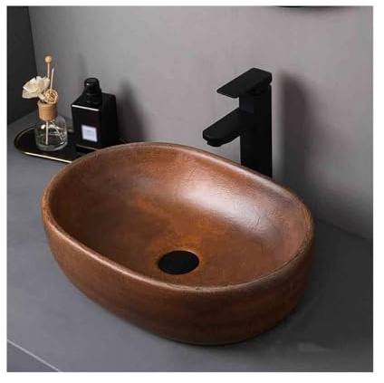 Lavandino da appoggio per Bagno, lavabo da appoggio Vintage, lavabo Ovale, Bagno per Uso Domestico con Accessori, lavabo da appoggio