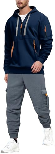 Generisk joggingdräkt för män, 2 delar, joggingdräkt med huvtröja och joggingbyxor, träningsoveraller, andas, Activewear, tracksuit höst och vinter, varm, komfort, fritidsoverall, vandringsbyxor