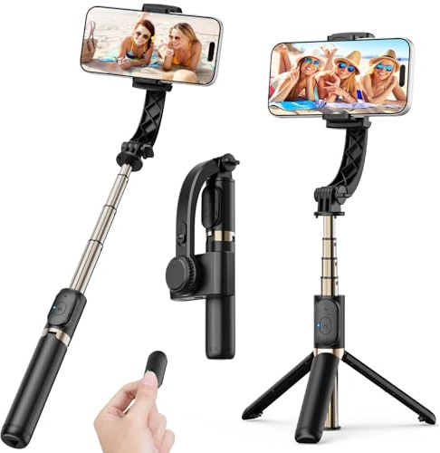 Stabilizzatore cardanico per smartphone, bilanciamento automatico a 1 asse e rotazione a 360°, treppiede estensibile in alluminio con telecomando per iPhone e Android, viaggi, Vlogging, TikTok