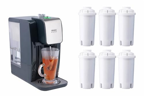 Bundle of Sensio Home Instant Hot Water Dispenser + Universal Water Filter Cartridges 6 Pack Replaces Brita Classic, Aqua Optima – 2.2L Variable Temperature Control, 5 Second Fast Boil Kettle Upgrade
