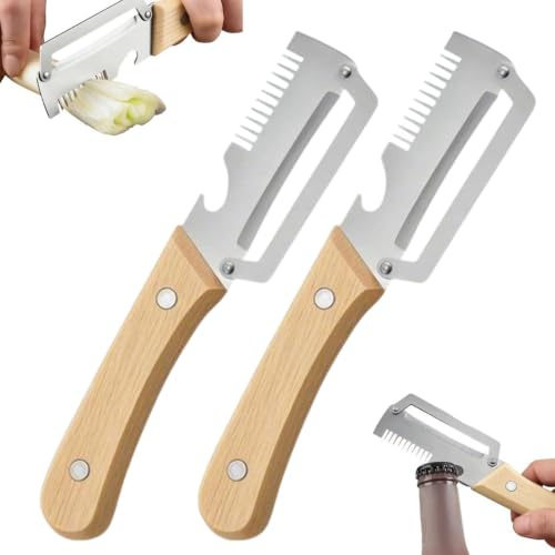 Pelapatate Multifunzione Per Cucina, 2PCS Pelapatate Stainless Steel Con Manico Legno, Facile Pulire Pelapatates Verdure Apribottiglie, Pelapatates Aglio Affettare Sbucciare Frutta Utensili Cucina