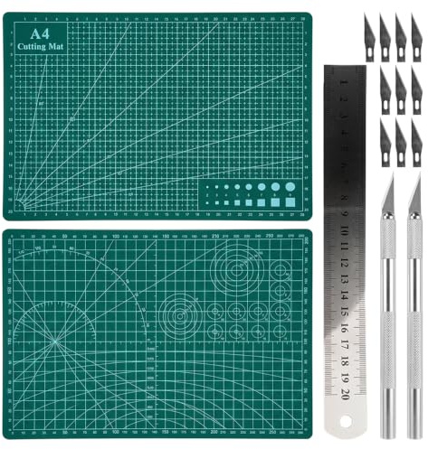 Lot av 14 skärmattor A4 30 x 22 cm, för handrygg, musmatta | Skärmatta, skärunderlag hantverk, självläkande skärmatta med innehåller skärkniv, linjal och blad