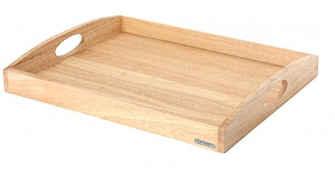 Continenta Tablett aus Gummibaumholz, Frühstückstablett, Holz-Serviertablett, Servierbrett, rechteckig, Größe: 50 x 39 x 5 cm