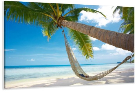 Visario Leinwandbild 120x80 cm 5039 Hängematte Palmen Strand Türkises Meer Karibik Wandbild Fertig Aufgespannt Holzrahmen Wohnzimmer Schlafzimmer Büro Wanddekoration Tropisches Paradies Urlaubsfeeling