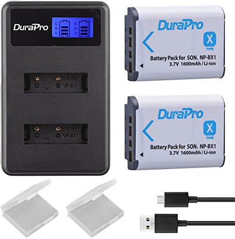 DuraPro 2X 1600mAh NP-BX1 Akku und LCD-Dual-USB-Ladegerät für Sony NP-BX1 Akku, Sony DSC-RX100 RX100 II DSC-WX500 HX300 HX400V WX300 WX350 HDR AS100v AS200V AS15 AS30V AS300 M3 M2