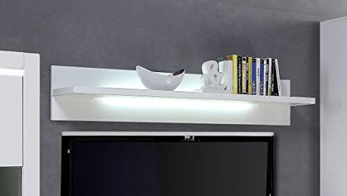 Forte L-Light Wandregal, Holzwerkstoff, Weiß Hochglanz, 26 x 140 x 24 cm