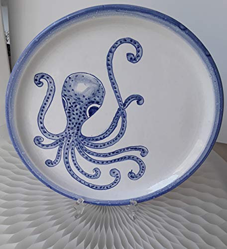 Vassoio Tondo D 31 Mare Polipo Blu Ceramica by ARCUCCI