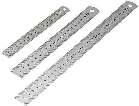 Lineal aus Edelstahl - 3-teiliges Lineal Doppelseitenskala Metalllineal-Set mit Zentimeter & Zoll - 30 cm, 20 cm und 15 cm Lineal für Engineering Lehre