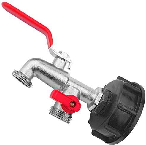 MegaHaustechnik IBC Tank S60x6 Zubehör Anschluß Adapter Doppel-Auslaufhahn | Wandanschluß: AG 1/2 Zoll Außengewinde, Auslauf: 3/4 Zoll Außengewinde Außendurchmesser 26mm, 2-fach Kugelhahn Ventil