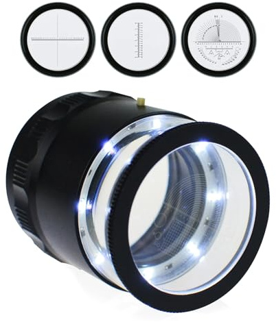 Loupe de Bijoutier 10x avec éclairage LED et échelle de Mesure (8 LED) – Loupe éclairée avec échelle Graduée Amovible (4 échelles en Verre Incluses)
