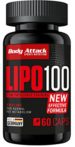 Body Attack LIPO 100-60 Kapseln - Mit Lipocholine®, 200 mg Koffein, Ginseng & Grüner Tee Extrakt - Zusätzliche B-Vitamine und Zink - Für Fatburner-Training & Diät - Made in Germany