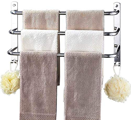 HONPHIER® Porte Serviette Salle de Bain Mural Barres Porte Serviettes Acier Inoxydable étagère Serviette Porte Serviettes Étanche Barres Porte avec Crochet (53CM, Chrome)