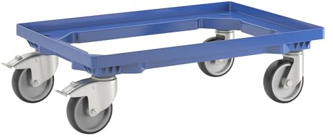 eurokraft | Plateau roulant professionnel | 600 x 400 mm | 4 roulettes pivotantes | dont 2 avec dispositif de blocage | bleu