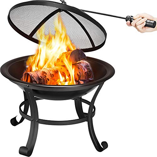 Yaheetech φ54 cm Feuerschale Garten Feuerstelle mit Schürhaken und Kohlerost Feuerkorb mit Funkenschutz Outdoor Fire Pit für Camping und Aktivitäten im Sommer Lagerfeuer