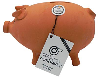 CERÁMICA RAMBLEÑA | Hucha Cerdito de Barro Rojo Tradicional | Hucha Infantil | 100% Hecho a Mano | 14x9x11 cm