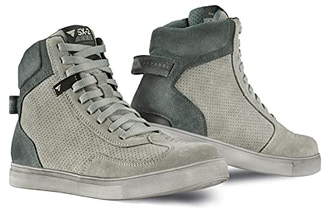 SHIMA SX-2 EVO Scarpe Moto Uomo - Stivali in Pelle, Traspirante, Rinforzato con Supporto della Caviglia, Suola Antiscivolo, (Grigio, 41)