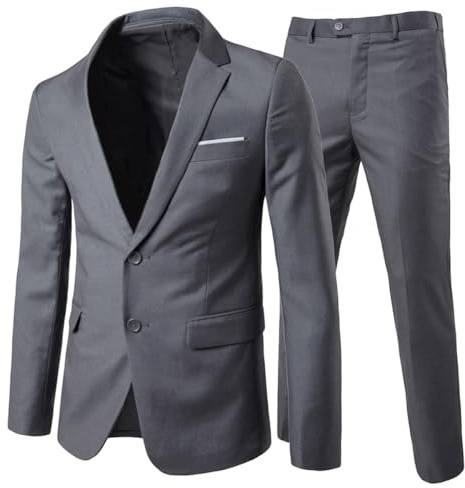 Allthemen 2-delad herrkostym, slim fit, modern kavaj, för business och bröllop, Mörkgrå (2 knappar), 3XL