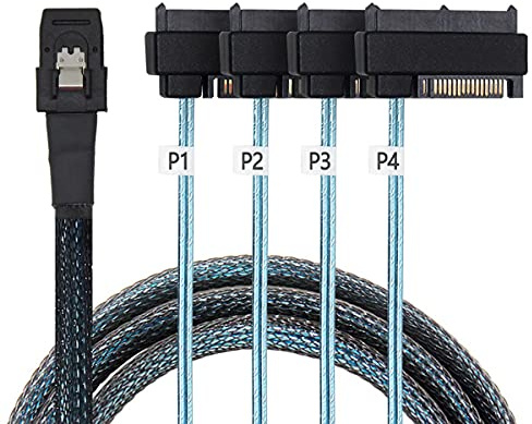 Xiwai Mini SAS SFF-8087 hôte interne 36 broches vers 4 SFF-8482 Target SAS disque dur et câble d'alimentation SATA 50 cm