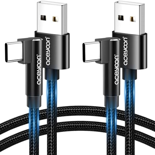 aceyoon 2 Stück USB 2.0 auf USB C Kabel 1M, Nylon Winkel USB C Kabel 90 Grad Typ C Ladekabel für iPhone 17 16 15 Series, für Galaxy S24 S23 S22, für Google