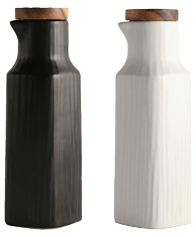 Lot de 2 Pot à Huile d'olive, Bouteilles pour Huile et Vinaigre, Céramique, 300ML