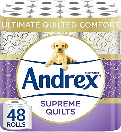 Andrex Ultimate Quilts Toilet Paper 48 Rolls, Air Pocket Technology for Soft, Thick Sheets - Bulk Pack of 48 Quilted Toilet Rolls, FSC Certified