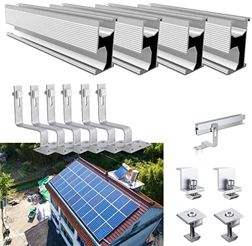 Photovoltaik Solar Ziegeldach Montage Set 2 Module Befestigung Schiene Dachhaken, Befestigungssystem Solar Alu Halterung Ziegeldach Montageschiene Set Solarmodul 30-35MM Dick