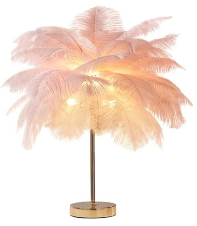 Kreativ rosa struts fjäder bord sänglampa ljus lyx och elegant lampskärm nattlampa bordsbelysning för vardagsrum sovrum heminredning plug-in
