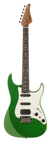 EART E-Gitarre DMX-9, 6-saitige Tremolo Bridge, Humbucker Pickups, Solid Body, 5-Wege Schalter Gitarren (Grün)