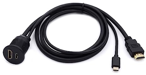 NFHK Cable de extensión impermeable USB-C tipo C USB 3.1 y HDMI 4K para montaje en pestillo de coche para panel de salpicadero