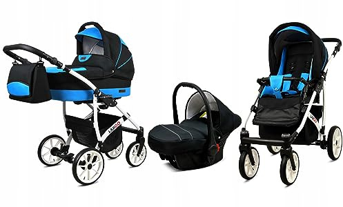 BabyLux® Kinderwagen Set 3 in 1 - Largo - incl. Babywanne, Buggy Sportsitz, Auto-Babyschale - Autositz - Kinderwagenset - Kombikinderwagen mit Wickeltasche, Regenschutz usw.