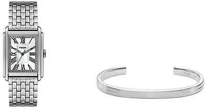 Fossil Herrenuhr Carraway und Manschettenarmband - Dreizeigeruhrwerk, Edelstahl