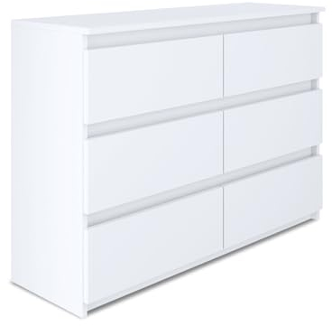 SoDREAMER Kommode mit 6 Schubladen 100x33x71 cm Weiß | Große geräumige Kommode Schlafzimmer, Wohnzimmer, Flur, Schubladenschrank für Kleidung, Dokumente, Spielzeug