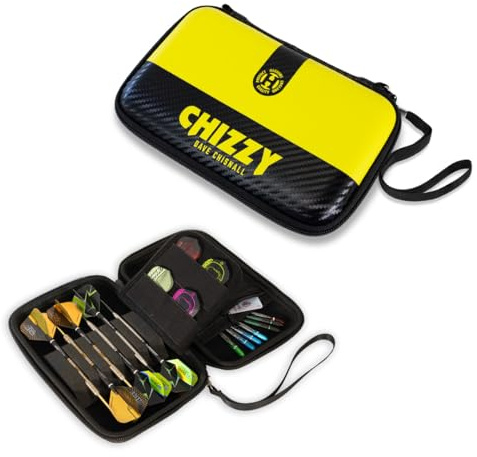 Harrows Darttasche Dave Chizzy Chisnall Player Pro 6 | Dart Case Dartshalter I Darts Case fasst 6 Darts | Schützendes Eva-Material | für 6 komplett montierte Darts und Dart-Zubehör I Schwarz Gelb
