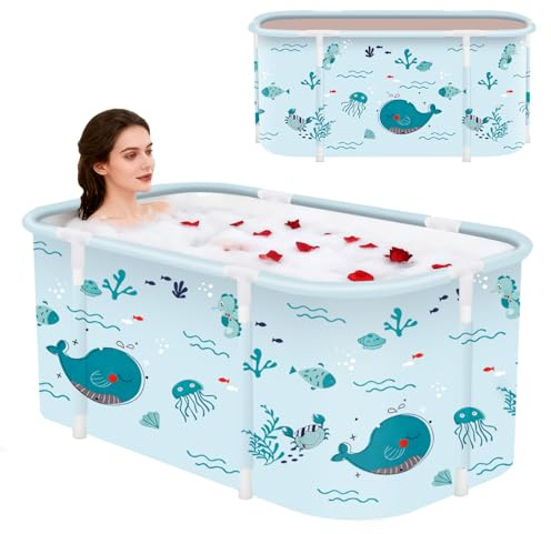 Bärbart hopfällbart badkar, hopfällbart badkar för vuxna, fristående badkar, badkar, isbad, familjebadrum spa badkar 120 x 50 x 55 cm (fisk)