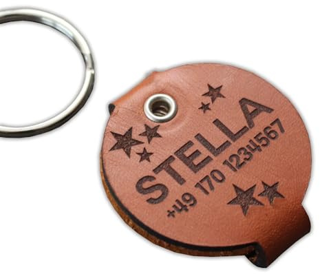 HUNDEMARKENTASCHE - aus echtem Leder - v4 - (NAME) - (TELEFON) - rund - Ø 4,4 cm