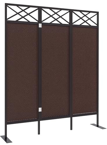 Outsunny Paravant, 148 x 181 cm Garten Raumteiler mit Rattanoptik, Anti-UV Trennwand mit Heringe, Raumtrenner für Garten, Terrasse, Stahl, Dunkelbraun