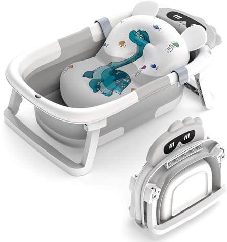 Bañera Plegable Bebé,Asiento Bañera Bebe con Cojin Bañera Bebe,Esenciales Para Bebés,Bañera de Ducha Portátil Adecuado Para Bebés y Niños de 0 a 24 Años