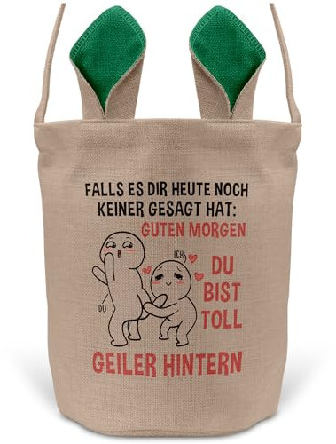 22Feels Männer Frauen Osterkorb Ehefrau Ehemann Freund Freundin Ostern mit Henkel Ostergeschenk Tragetasche Ostern Deko Osternest Körbchen Hasenohren (Beige/Grün)