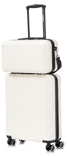 R.Leone Valigia Ryanair 55x40x20 cm+ 40x20x25 cm Set 2 Pezzi Trolley Bagaglio a mano 4 Ruote e Beauty Case in ABS 2208 (Panna, Set 2 Pezzi S+XS)