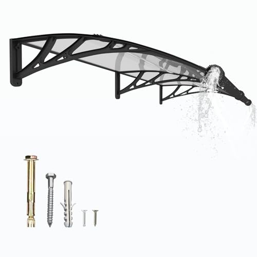 GUANSU-CN Auvent de Porte d'entrée, 150x80 cm Toit Marquise Extérieur en Polycarbonate, Abri Anti-Pluie et Anti-UV pour Terrasse & Balcon