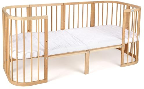 waldin Erweiterung auf 174 cm für 7in1 Babybett ohne Bett, Naturfarbe | Verlängert Ihr 7in1 Kinderbett inkl. 50 cm Matratzenerweiterung, für Klassische und Ovale Modelle ohne Bett