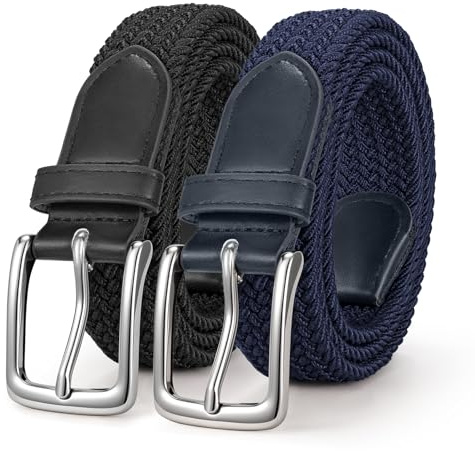WERFORU 2 stycken unisex elastiskt tygbälte flätat stretchbälte stretchigt bälte för kvinnor och män, Svartblå, Gürtellänge 100cm
