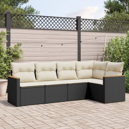 Homgoday Gartensofa-Set 5-teilig mit Kissen aus schwarzem Polyrattan, für den Außenbereich, Gartenmöbel-Set, Loungeset für den Garten, Outdoor-Sofas Type3258346