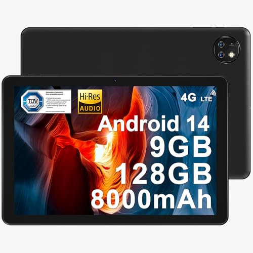 DOOGEE T10W 10 Inch Tablet Android 15, 8000mAh Long-lasting Battery, 16GB ROM + 128GB ROM (2TB Expandable), 4G LTE Tablet with SIM Card Slot, Face Unlock, USB Type-C, 5GHz WiFi, GPS (Black)