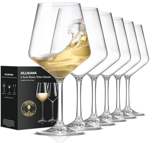 Hlukana Juego de 6 copas de vino irrompibles Tritan de plástico de 16 onzas con tallo, sin BPA, copa de vino reutilizable para piscina, al aire libre, camping, picnic, restaurantes, hogar, bar,