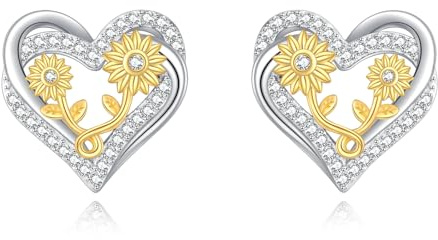 Vadmans Boucles d'oreilles à tige en forme de tournesol en argent sterling - Cadeau d'anniversaire pour femme, Argent sterling, Zircone cubique