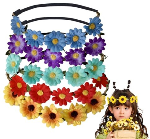 5 piezas flores corona diadema pelo, corona niña flor cinta, guirnalda floral hoja,tocado bohemio multicolor mujeres niñas dama,bodas Festival Vacaciones Fiesta,Foto