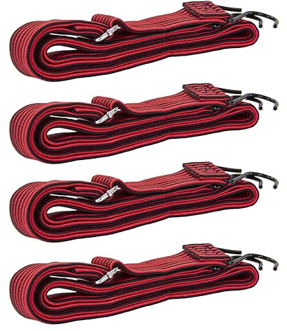 dbest Products Trolley Dolly High-Tension Power Adjustable 63' Flat Bungee Cord 4 Pack with Hooks and Buckle Heavy Duty Elastic Strap Max Stretch Tie Downs Moving Outdoor